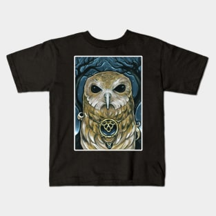 Owl Guardian of the Woods - White Outlined Version Kids T-Shirt